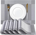 Placemats Set of 4 - Easy Clean Woven Vinyl Placemats for Dining Table, Indoor/Outdoor Place Mats, Washable PVC Table Mats （Silver Cube）