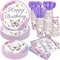 Kochorie 400 Pieces Butterfly Disposable Party Tableware Sets Including Plates Cups Napkins Cutlery Serves 50 for Butterfly-themed Party Birthday Baby Shower Girls Party Decorations