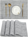 SHACOS Woven Vinyl Placemats Set of 4 Wipe Clean Reversible Table Mats Heat Resistant Wipeable Non Slip Place Mats Indoor Outdoor, Gray White