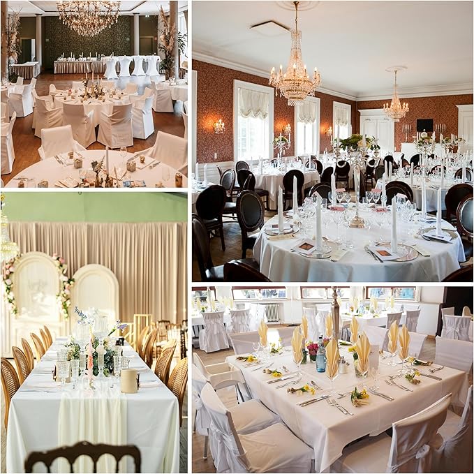 2-Pack 60x84 inch Beige Table Cloths, Solid Stain and Wrinkle Resistant Oblong Tablecloth, Premium Plain Weave Polyester Fabric Rectangle Table Linen Covers for Hotel, Banquet