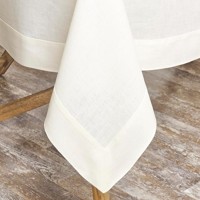 D'Moksha Homes Ivory Linen Tablecloth 60 x 144 Inch - 100% Pure Linen Table Cloth for Rectangle Tables - Machine Washable Tablecloth for Valentines, Spring, Easter