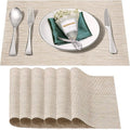 Placemats Set of 6,Washable,Heat and Stain Resistant Indoor/Outdoor Place mats,Vinyl Woven Non Slip Table Mats for Restaurant Table Protection,PVC Placemats(Beige White,6PCS)
