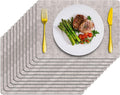Placemats Set of 12 Washable, Heat Resistant Table Placemats Wipeable Faux Leather Place Mats Non Slip, Waterproof Square Table Mats for Indoor Outdoor, Light Grey