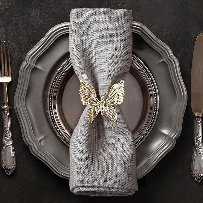 Decozen Set of 16 Gold Napkin Rings in Butterfly Design Festive Table Decor Setting for Holiday Wedding, Birthday, Kitchen, Home Decor Housewarming Gift - Mothers Day Decorations