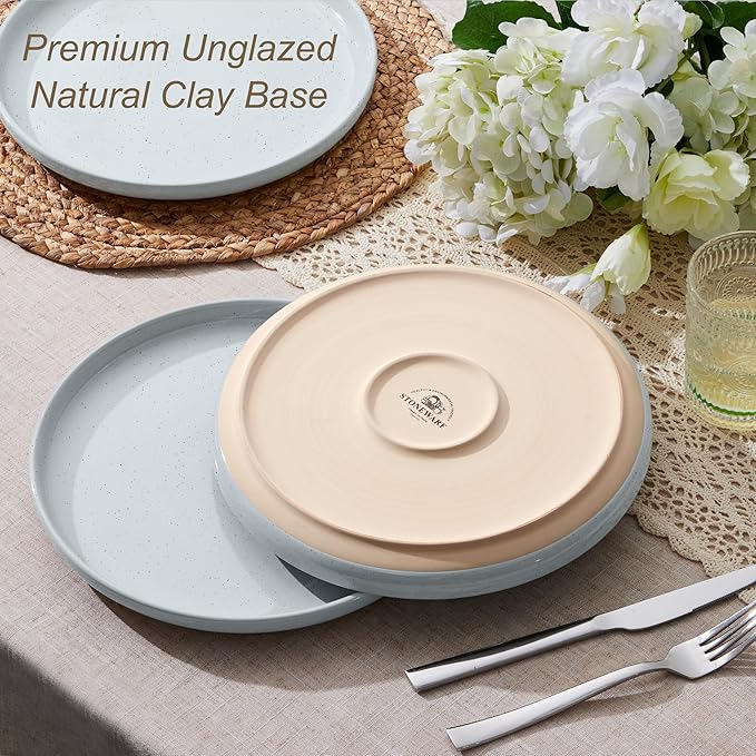 LIANYU 6Pcs Stoneware Dinner Plates, 10.5 Inch Large Porcelain Plates Set, Kitchen Ceramic Serving Dishes Set for Dining, Microwave, Oven & Dishwasher Safe, Scratch Resistant, Glacier Gray