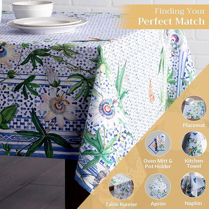 Maison d' Hermine Table Cloth Rectangle Table 100% Cotton 54 x 72 Inches Tablecloth Reusable Decorative for Dining Room Farmhouse Home Valentines Day Decorations Spring Summer - Passiflora