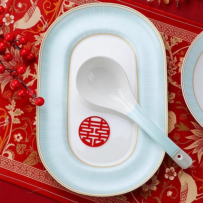 40 Pcs Fine Bone China Dinnerware Set, Porcelain & Ceramic Dinnerware Sets, Bone Stoneware & Ceramic Cookware Tableware Set Includes Dinner Plates|Spoons|Pasta Bowls|Soup Pot|Chopsticks