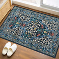 GarveeHome Floral Entryway Rug, 2x3 Washable Front Door Entry Throw Rugs Indoor, Non Slip Bathroom Small Rugs, Boho Thin Rug for Kitchen, Soft Carpet Mat for Bedroom Bathroom, Dark Blue