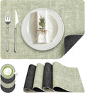 Placemats Set of 4, Faux Leather Heat Resistant Wipeable Placemats, Dual Sided Waterproof Washable Table Mats with Coaster, Suitable for Kitchen, Dining, Table Decor (4, Black Light Green)