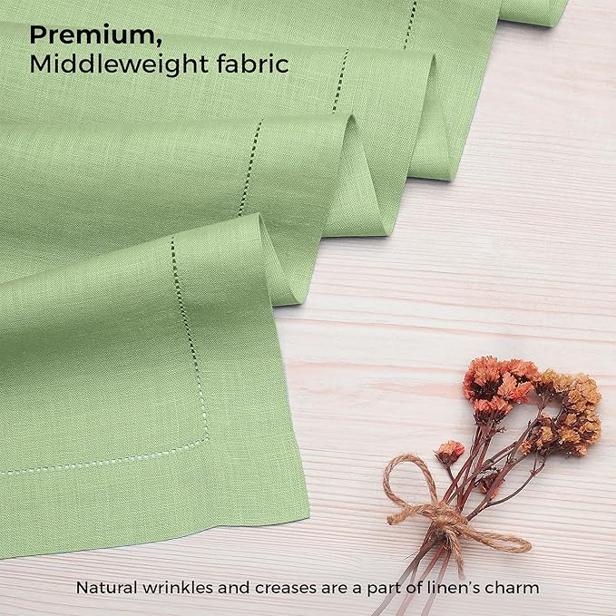 D'Moksha Homes Linen Sage Green Table Runner 48 Inches - Classic Hemstitch, 100% Pure Linen Coffee Table Runner 14 x 48 Inch Ideal for Dresser Tables - Spring, St Patricks Day, Easter