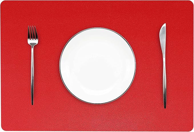 Jovono Wipeable Leather Table Mats, Waterproof Heat-Resistant, Easy to Clean, Set of 6, Red