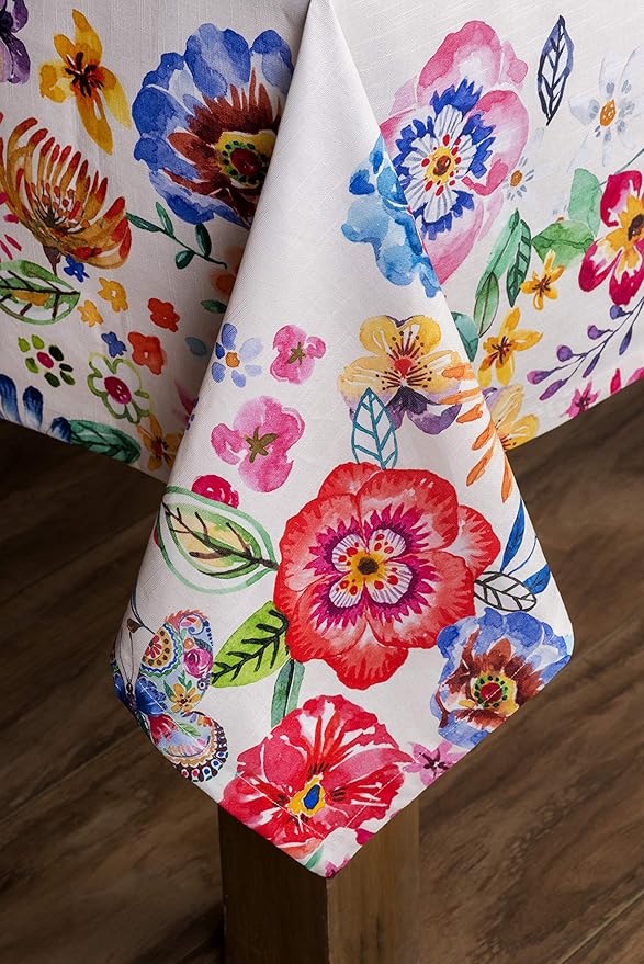 Maison d' Hermine Table Cloth Rectangle Table 100% Cotton 60 x 90 Inches Tablecloth Reusable Decorative for Dining Room Farmhouse Valentines Day Decorations Spring Summer - Happy Florals - High Summer