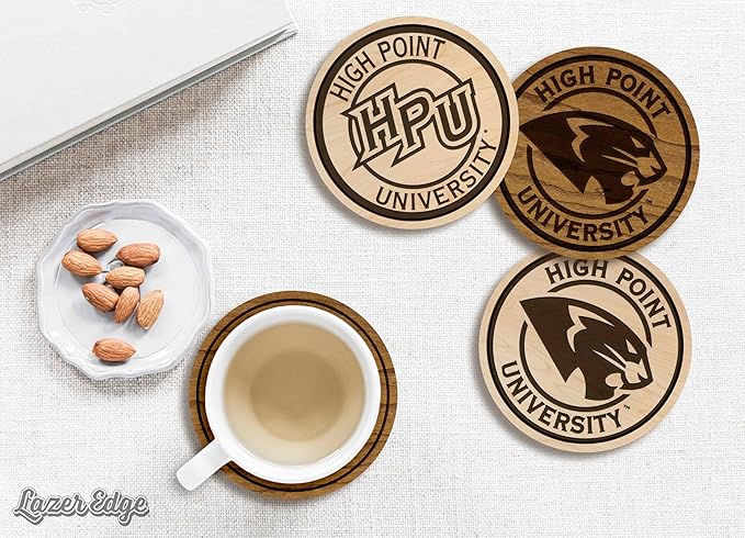 LazerEdge High Point Panthers Wooden Coaster Set - Maple Wood - Officially Licensed Product - 4-Pack