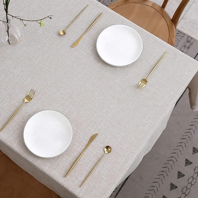 maxmill Flaxy Faux Linen Table Cloth with 2-Tone Slubby Texture Wrinkle Resistant Anti-Shrink Soft Tablecloth for Kitchen Dining Tabletop for Buffet Banquet Parties Rectangle 60 x 140 Inch Linen