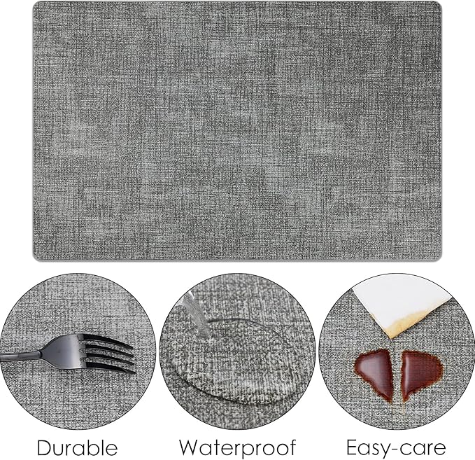 Placemats Set of 6 Faux Leather Heat Resistant Tables Mats Waterproof Oilproof Wipeable Reversible Anti-Slip Place Mats for Kitchen/Dining/Party/Outdoor 11.8" x 16.9", Light Gray