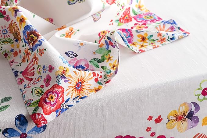 Maison d' Hermine Cloth Napkins Set of 4 100% Cotton Everyday Reusable Square Napkins Cloth Washable Dinner Wedding Valentines Day Decorations Spring/Summer (Happy Florals - High Summer, 20" x 20")
