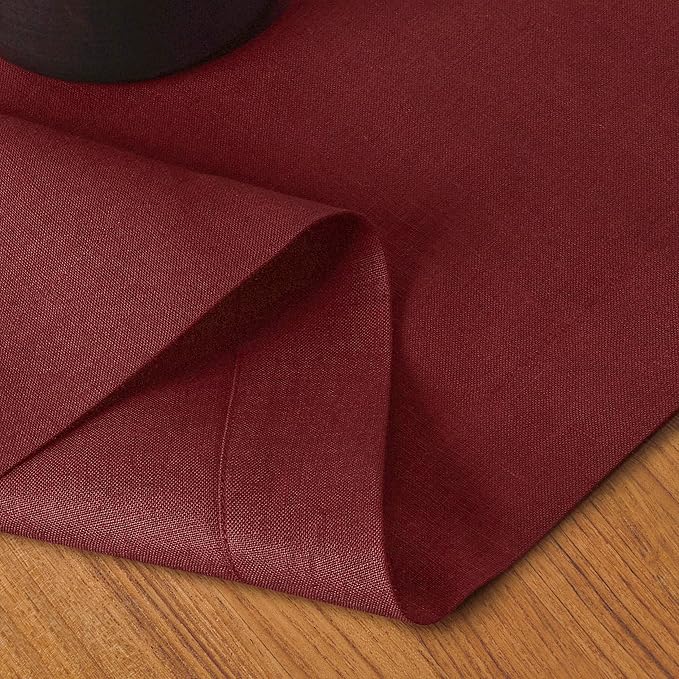 D'Moksha Homes Linen Table Runner 60 Inches - 100% Pure Linen Dark Red Table Runner 14 x 60 Inch for Coffee Tables, Dresser, Valentines, Spring - Machine Washable