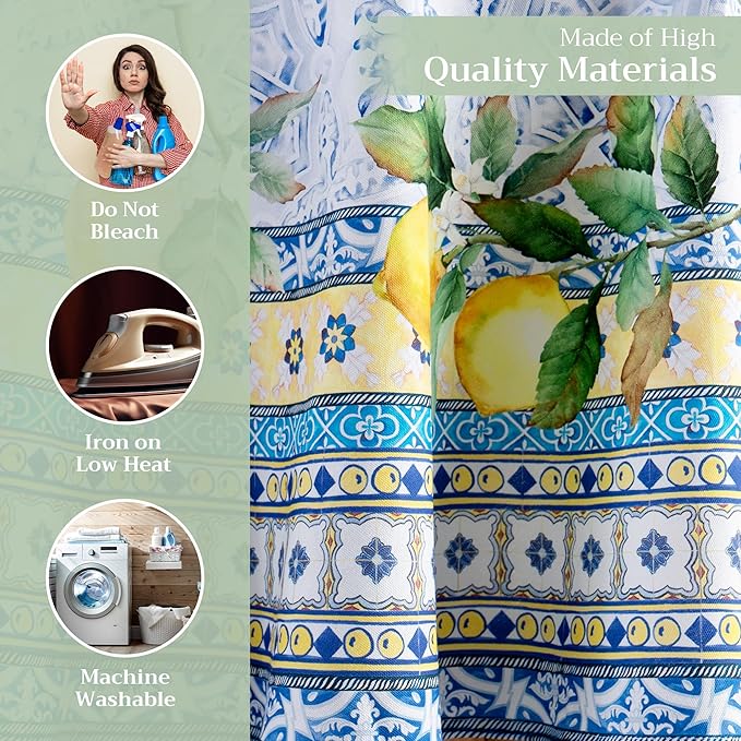 Maison d' Hermine Table Cloth Round Table 100% Cotton 63 Round Inches Tablecloth Reusable Decorative for Dining Room Farmhouse Home Valentines Day Decorations Spring Summer - Citrus