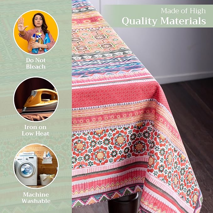 Maison d' Hermine Table Cloth Rectangle Table 100% Cotton 70 x 90 Inches Fall Tablecloth Reusable Everyday Use for Thanksgiving Christmas Decorations Dining Farmhouse Party (Ispahan)