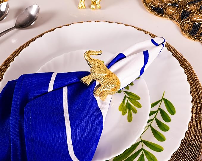 ALPHA Living HOME Metal Gold Napkin Rings Set of 12 - Elephant Napkin Holders, Table Decor, Wedding Decor, Party Supplies, Dining Accessories, Napkin Rings Holders for Gifting & Everyday Use
