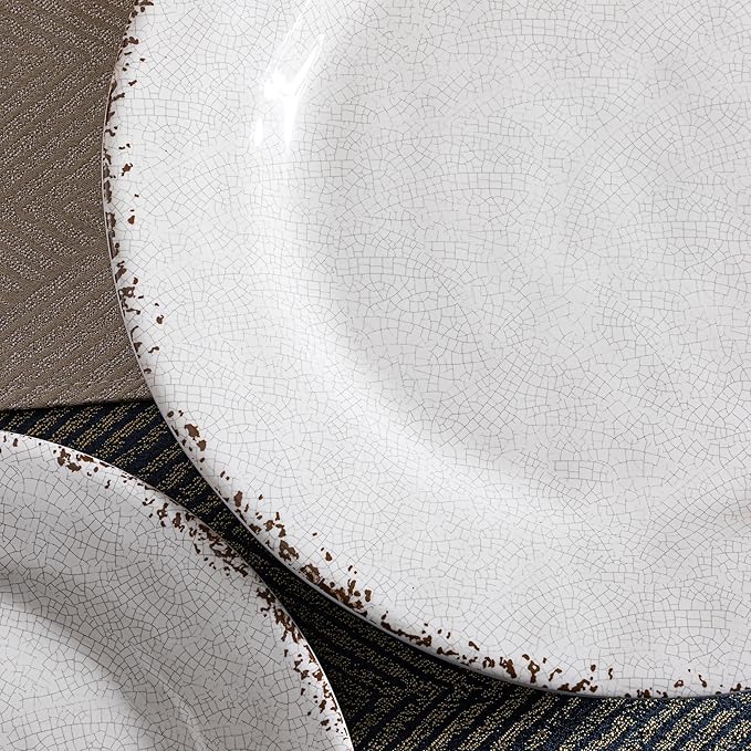 Classic Vintage White Melamine Dinner Plate Set, 11-inch Lightweight Round Kitchen Plates Set for Salad, Pasta –Unbreakable RV, Camping Dining Serving Dishes for Parties, Set of 6…