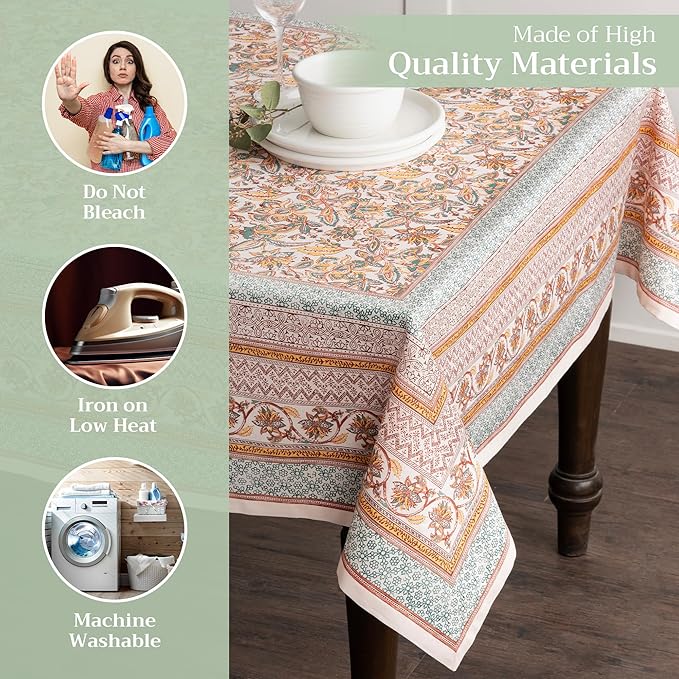 Maison d' Hermine Table Cloth Rectangle Table 100% Cotton 54 x 72 Inches Fall Tablecloth Reusable Everyday Use for Thanksgiving Christmas Decorations Dining Farmhouse Party (Nila)