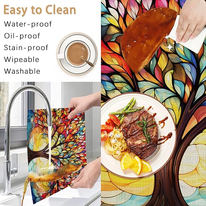 6 Pcs Placemats,Colorful Tree Placemat,Abstract Table Mats Washable Recyclable Table Placemats for Indoor Outdoor Heat Resistant Kitchen Dining 12"x18"