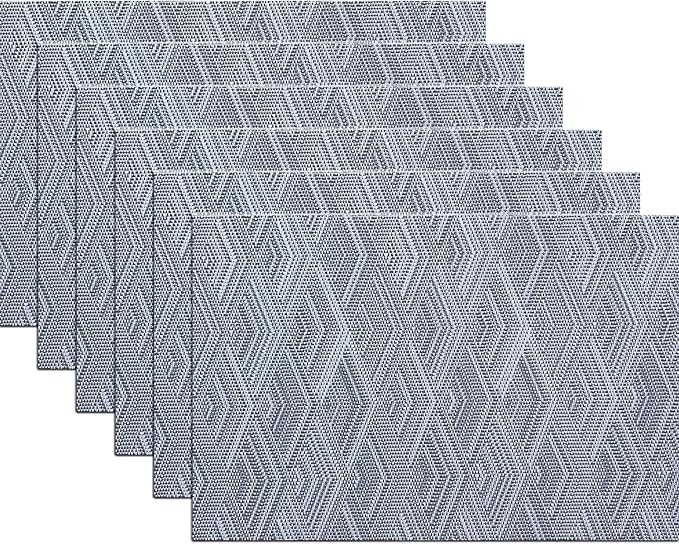 Druable Placemats Set of 6, Plastic Heat-Resistant Non-Slip Vinyl Place Mats Washable Easy to Clean Indoor Outdoor (18"x12", Dark Grey)