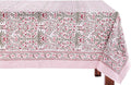ATOSII Nargis Pink 100% Cotton Rectangle Boho Spring Tablecloth, Handblock Floral Table Cloth Linen for Kitchen Dining I Parties Wedding Outdoors Easter Holidays Home Decor 60 X 108 Inches I 8 Seater