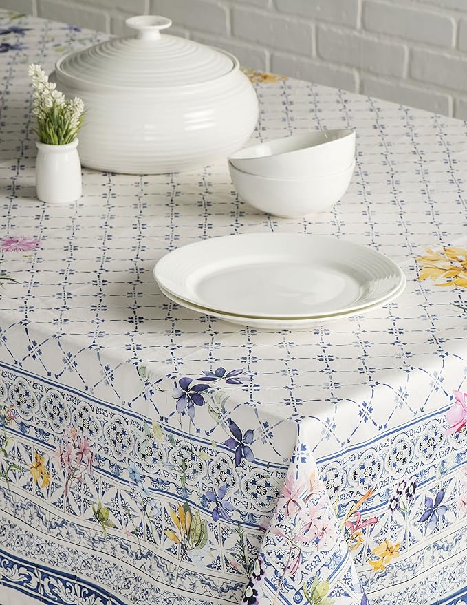 Maison d' Hermine Table Cloth Rectangle Table 100% Cotton 60 x 90 Inches Tablecloth Reusable Decorative for Dining Room Farmhouse Home Valentines Day Decorations Spring Summer - Faience