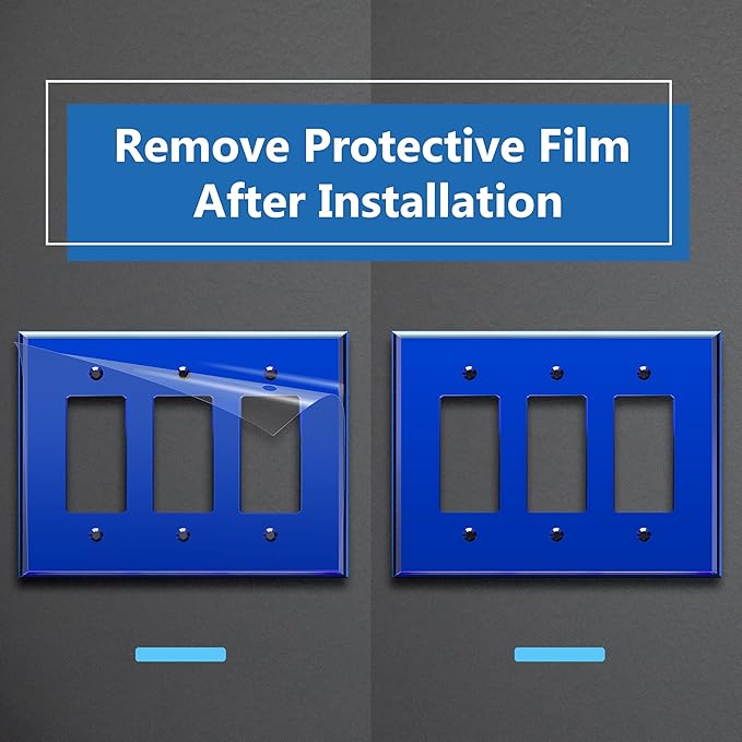 LIDER Reflective Acrylic Decorator Wall Plate, Mirrored Light Switch Plate, Plexiglass Outlet Cover, Acrylic Glass, Oversized 3-Gang 5.25" x 7.06", LWP-33O-ABL, Blue