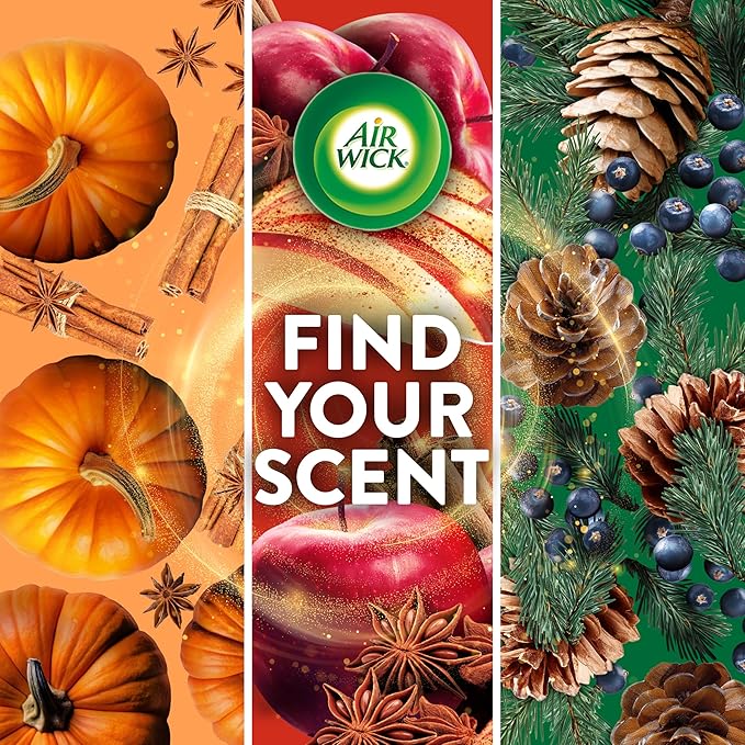 Air Wick Plug In Scented Oil Refill, Infused with Essential Oils, Plug In Air Fresheners for Home, Fall Scent, Fall Décor, Apple Cinnamon Medley, 6 ct