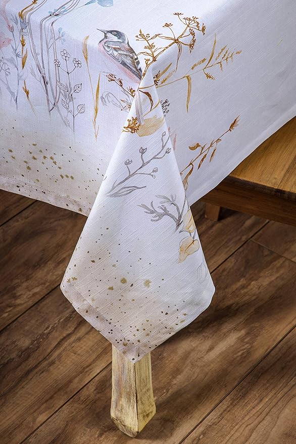 Maison d' Hermine Table Cloth Square Table 100% Cotton 54 x 54 Inches Tablecloth Reusable Decorative for Dining Room Farmhouse Home Valentines Day Decorations Spring Summer - Meadow Florals - Beige