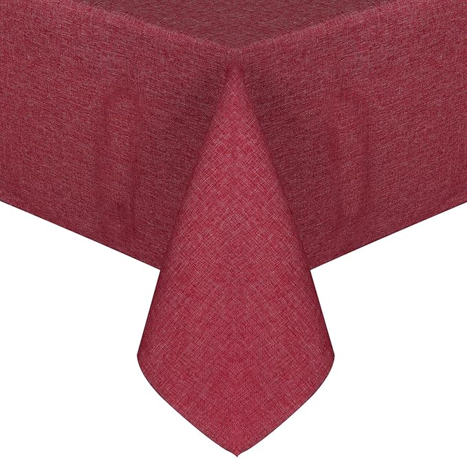 JIUZHEN Square Table Cloth Faux Linen Farmhouse Tablecloth Wrinkle Stain Resistant Tablecloth Table Cover for Kitchen Dining, Holiday Party Dinner, 60 x 60 Inch, Red