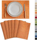 Demetex Orange Placemats Set of 6 Linen Place Mats Modern Washable Table Plate Mats for Dinner Banquet Buffet Restaurant Dining Room, 13x19 inch, Orange