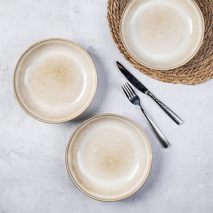 AmorArc 8.5'' Large Pasta Bowls, 36oz Ceramic Salad Serving Bowls Set of 6 for Kitchen, Wide Stoneware Bowls for Pasta,Salad,Fruit,Bread, Microwave Safe, Cappuccino