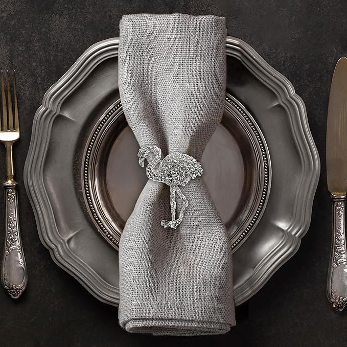 Decozen Set of 8 Silver Napkin Rings in Flamingo Design Festive Table Decor Setting for Holiday Wedding, Birthday, Kitchen, Home Decor Housewarming Gift - Mothers Day Decorations