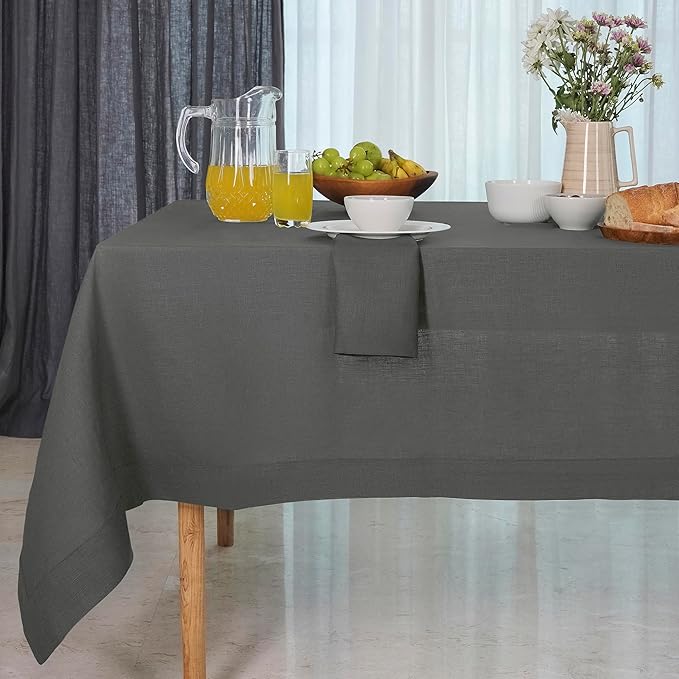D'Moksha Homes Linen Tablecloth 60 x 90 Inch - 100% Pure Linen Charcoal Grey Tablecloth for Rectangle Tables - Machine Washable Table Cloth for Spring, Easter