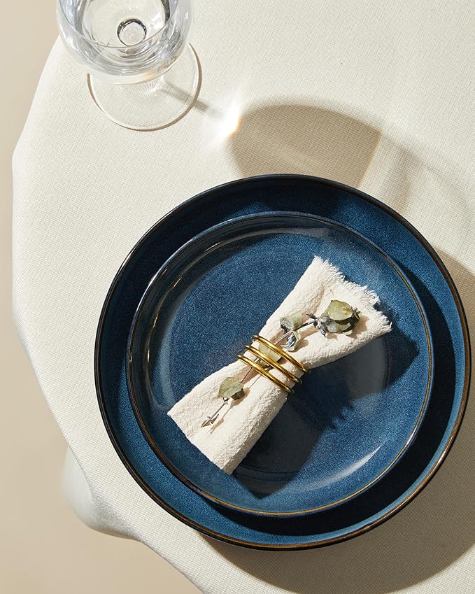 Stoneware Dinnerware Sets for 6, 18 Pieces Ceramic Plates and Bowls Sets, Chip and Scratch Resistant Dish Set, Dishwasher & Microwave Safe Plate Set, Starry Blue