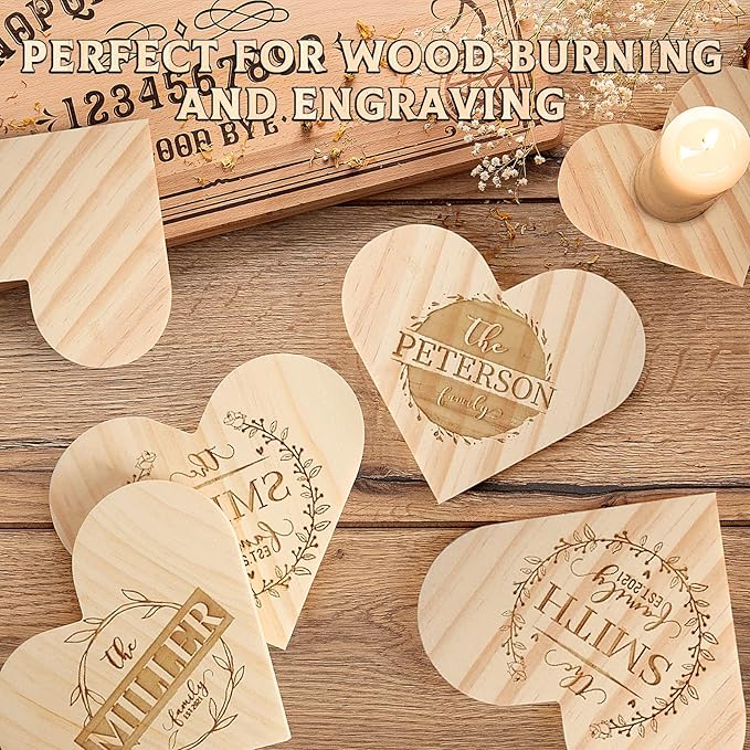 12 Pieces Unfinished Wood Coasters, GOH DODD 4.5 Inch Wooden Slices Blanks Bulk Set with Foot Pads for DIY Crafts Laser Engraving Wood Burning Staining Painting Decoupage Valentine's Day, Heart