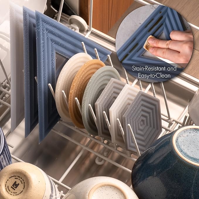 LINE+ARC Extra Thick Silicone Trivets (Featured in ELLE Decor & BuzzFeed) Waterproof Dishwasher-Safe Stain Resistant (Set of 3 Sandstone Degrē Trivets) Outdoor Rubber Beige Mid-Century Modern
