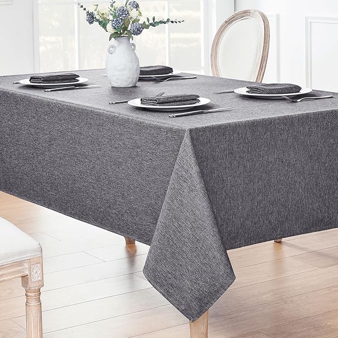 Rectangle Tablecloth Linen Textured Waterproof & Stain Resistant Table Cloth Wrinkle Free Decorative Fabric Farmhouse Table Cover for Dining/Party/Buffet/Wedding, 60 x 144 Inch, Dark Grey