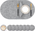 Homaxy Round Faux Leather Placemats and Coasters, Washable Dual-Side Table Mats, Wipeable Heat-Resistant Dining Place Mats for Outdoor and Indoor, Set of 8, Diameter 13 and 3.93 inch, Light Grey