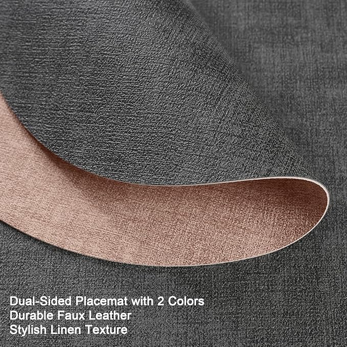 Myir JUN Round Placemats, Dual Sided Faux Leather Place Mats Set of 4 Indoor/Outdoor Non-Slip Washable Table Mats (Gray Pink, Set of 4)