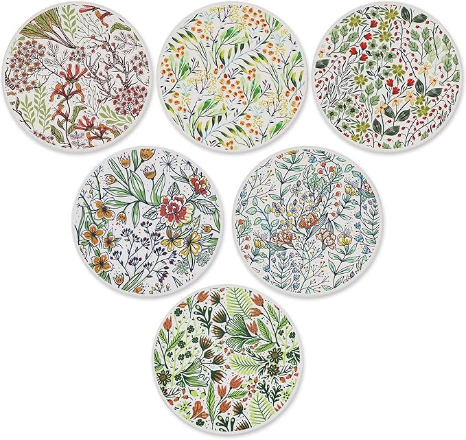 AD Set of 6 Coasters for Drinks Absorbing Round Ceramic Stone Coaster with Cork Base,Tabletop Protection Mat for Mugs and Cups,Office,Kitchen (Bontanicals)