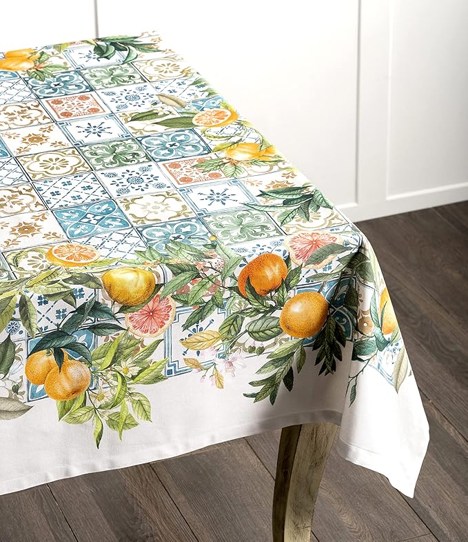 Maison d' Hermine Table Cloth Square Table 100% Cotton 60 x 60 Inches Tablecloth Reusable Decorative for Dining Room Farmhouse Home Valentines Day Decorations Spring Summer - Agrume