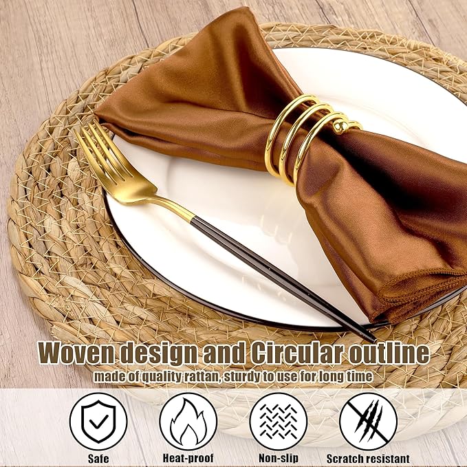 Kochorie Set of 60 Round Woven Placemats 12 Inches Bulrush Placemats Natural Hand-Woven Boho Rattan Placemat Wicker Table Mats Farmhouse Weave Place Mats for Home Dining