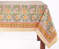 ATOSII Clover Green 100% Cotton Rectangle Boho Fall Tablecloth, Handblock Floral Table Cloth Linen for Kitchen Dining I Parties Wedding Outdoors Christmas Thanksgiving I 72 X 140 Inches I 12 Seater