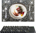 Black Square Placemats - Heat Resistant, Rhinestone Decor, Set of 12