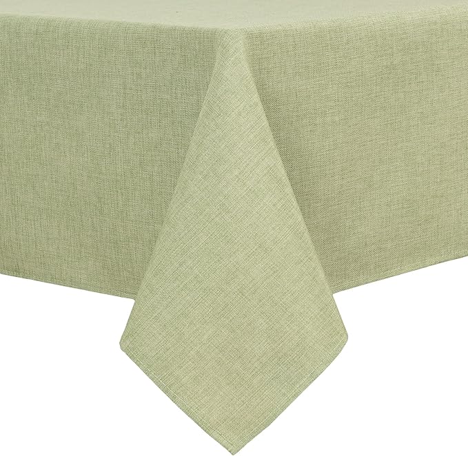 Hiasan Faux Linen Rectangle Tablecloth - Wrinkle and Stain Resistant Washable Table Cloth for Kitchen Dining Room Holiday Table Cover for Dinner, Green, 60 x 102 Inch